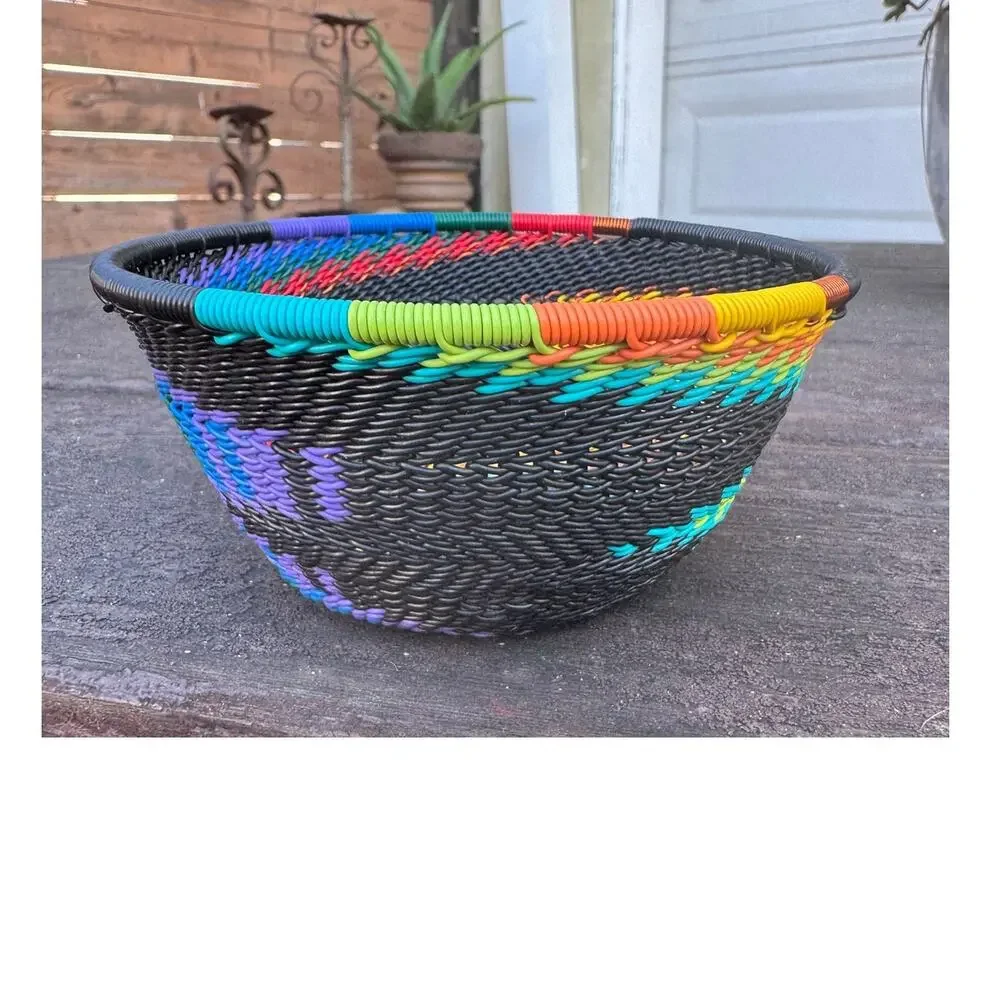Vintage Zulu Telephone Wire Basket Imbenge South African Folk Art Bowl 4.5